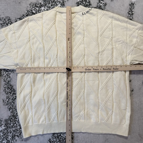 Ebossy Sweater Womens Size XXL Cream Embroidered Cable Knit Cardigan Button Down - Picture 4 of 7